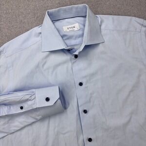 Eton Dress Shirt Mens 17 43 Light Blue Contemporary Fit Micro Pattern Luxury